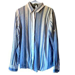Lauren Jeans Co. Blue Striped Button-Up Shirt XL Cotton Long Sleeve Hippie Retro
